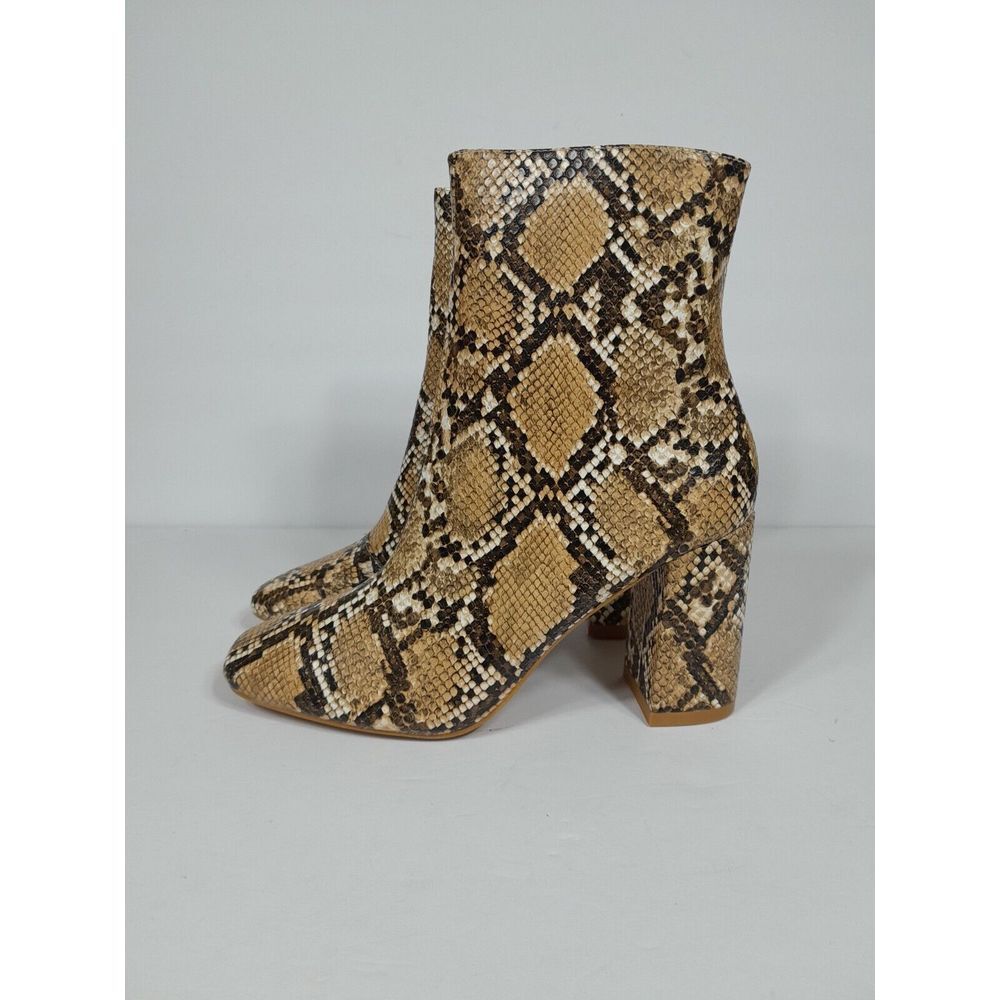 Lulus my generation Snake Reptile block heel women sz 7.5 Boots Bootie Ankle Tan - Picture 3 of 10